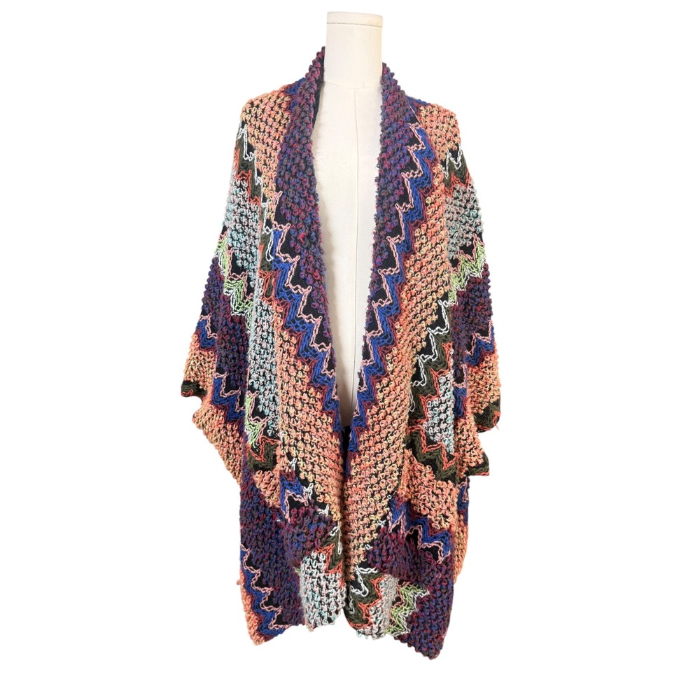 Earthbound Trading Co Oversized Knit Poncho Cardigan XL/XXL Multi Color Chevron